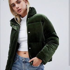 ASOS Green Velvet Puffer Jacket NWT